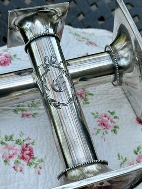 Vintage Pairpoint Silverplate Candlesticks Engraved Monogram Deco Pair